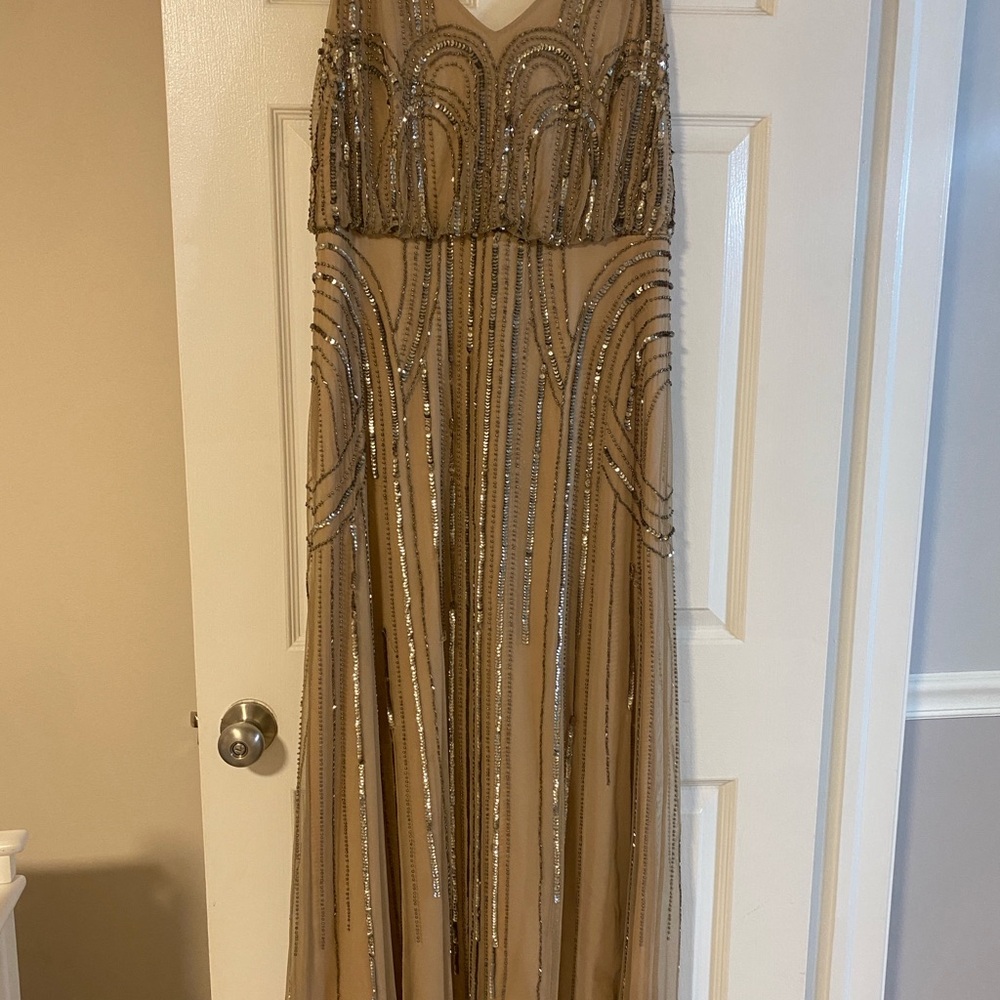 Adrianna Papell Gold Beaded Maxi Dress